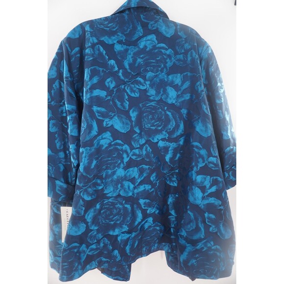 Caroline Rose NWT Navy & Turquoise Floral Jacquard Artsy Jacket Plus Size 3X - Picture 4 of 12